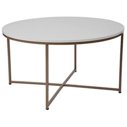 Flash Furniture Hampstead Collection Coffee Table - Modern White Finish Coffee Table - Crisscross Brushed Gold Frame