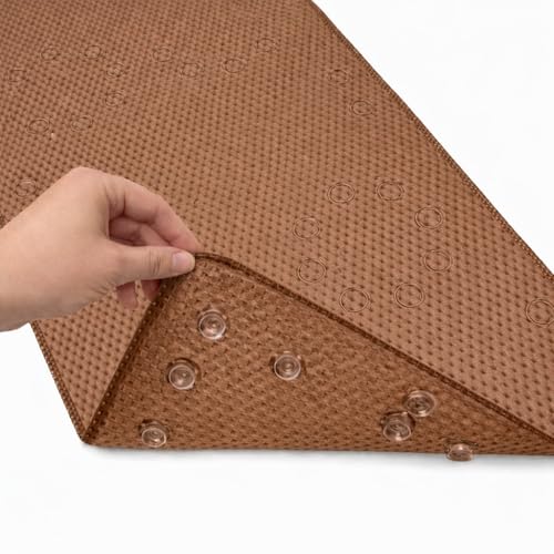 Luxury Non Slip Bath Mat Non-Slip Soft Foam Bath Mats for Bathtub, Bath Mat with Drain Holes, Suction Cups 91x43cm, Brown