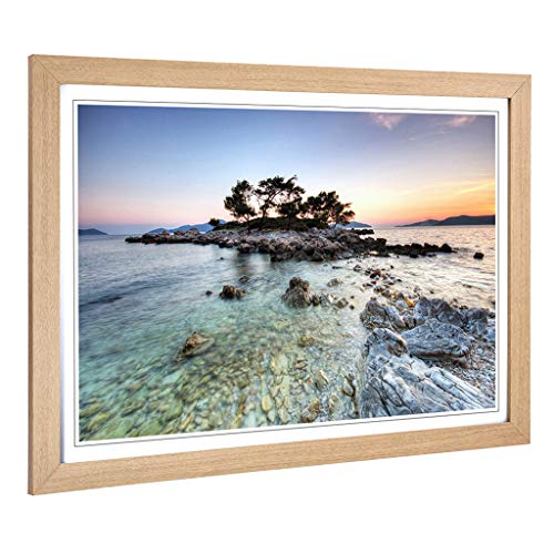 Framed Print of Landscape Rocky Island Art Design - Wall Art Picture Measures: A2 / 24.5 x 18 Inch / 62 x 45 cm - Home Decor for Kitchen, Living Room, Dining Room, Lounge, Bedroom, Hallway, Office