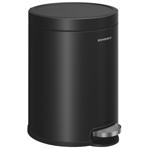 SONGMICS Bathroom Pedal Bin, 1.6 Gallon (6 L) Steel Toilet Bin with Soft-Close Lid, Inner Bucket, for Waste, Bedroom, Ink Black LTB016BZ02