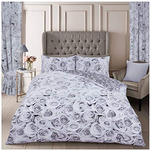 GC GAVENO CAVAILIA Luxury Geometric Duvet cover, Floral Bedding Quilt Set, Polycotton Bed Covers, Grey, Double