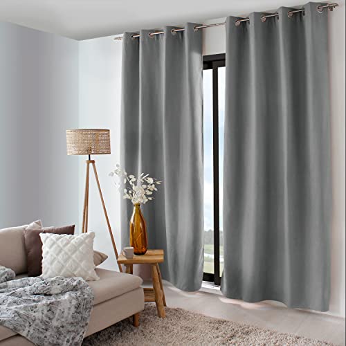 ED Enjoy Home - Curtain - Polyester - 135 x 240 cm - Grey - Nordica Collection - Ready to Hang - Washable at 30 °C - For All Rooms - Bedding - Curtains