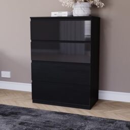 Vida Designs Glinton 4 Drawer Chest of Drawers - Black - 95.5H x 70W x 40D cm - Stylish High-Gloss - Space-Saving Storage - Smooth Metal Runner - Easy Assembly - Modern Bedroom Furniture Unit