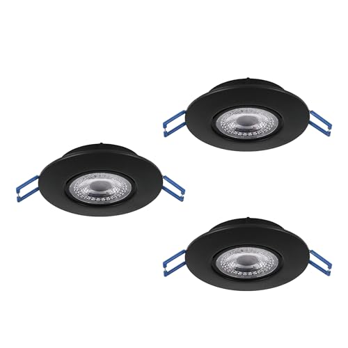 Eglo Set of 3 LED recessed Spotlight Set Cedrez, Ø 9 cm, Extra-Flat Ceiling Spots, Lights with dip Switch, Black Plastic, Warm White, Neutral Cool White