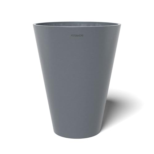 POTS&MORE Conico high 25 Pot (Diameter 25.5 cm, Elegant Design, Colour Grey, Height 32.5 cm, Plastic Planter for Indoor Plants) VP052501, Gray