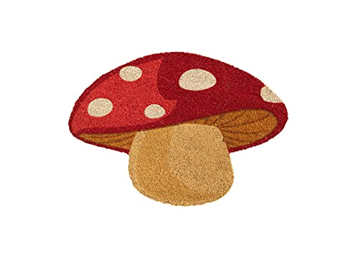 Fisura β Mushroom Shaped Entrance Mat, dirt trapper door mats indoor & outdoor, home entrance doormat, Original Coconut Fiber Doormat with PVC Non-Slip Backing, Hand-Painted, 70x40 cm (Red)