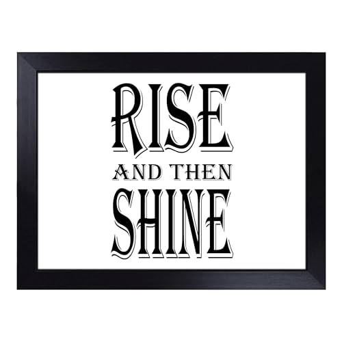 Lap Tray with Bean Bag Cushion, Rise and Shine Typography Quote - Handmade in the UK, Raised Wooden Edge, Padded Cushion, Heat-Resistant Wipe-Clean Surface, for Meals, Laptops and Crafts