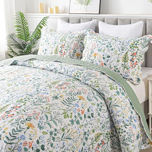 HoneiLife Floral Quilt King Size - 3 Pieces Microfiber Quilt Sets Lightweight Bedspreads Wildflower Coverlets Retro Bed Cover King Quilt Bedding Set All Season Quilts