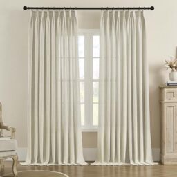 "MASWOND Faux Linen Pinch Pleated Curtain for Living Room, Extra Long Pinch Pleat Semi Sheer Drapes with Hooks for Traverse Rod, Light Filtering Privacy Protection (1 Panel, 52"" W x 108"" L, Linen)"