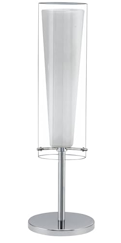 Eglo Bedside lamp Pinto, Side Table Light Made of Chrome-Coloured Steel, Clear and matt Opal Glass, White Living Room Lighting with Switch, E27 Socket