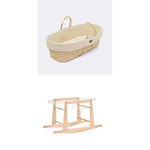 The Little Green Sheep Bundle - Wheat Moses Basket & Mattress, Linen Colour + Rocking Moses Basket Stand, Natural Colour