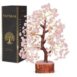 YATSKIA Rose Quarts - Rose Quartz Tree, Chakra Tree, Crystal Tree of Life, Good Luck Stones and Crystals, Home Decor Gifts, Gem Tree, Crystal Tree for Positive Energy