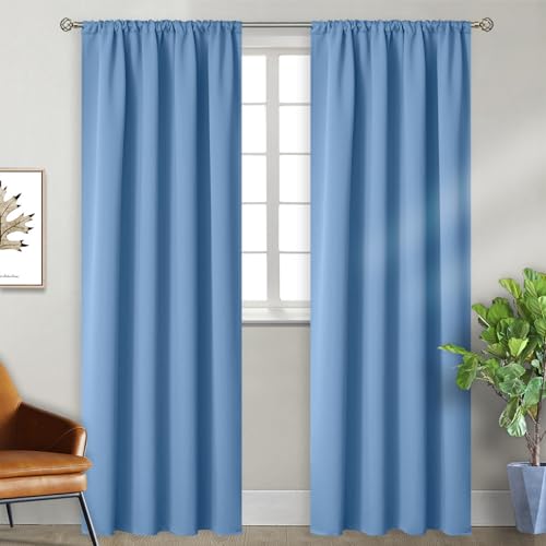 BGment Light Blue Blackout Curtains for Living Room 84 Inch Length - Rod Pocket Thermal Insulated Drapes Room Darkening Ocean Decor for Dining Bedroom, 52 x 84 Inch, 2 Panels