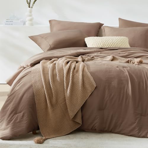 Super King Plus Comforter Set-3 Pieces Soft Comforter Size Bedding - All Seasons Prewashed Cozy Down Alternative Lightweight Comforter Sets with 2 Pillow Shams, Brown