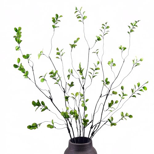 MISSWARM 5Pcs Artificial Ficus Branches Fake Plants, 20.8 Inches Artificial Greenery Stems ???Faux Greenery Stems for Vase Filler Decoration, Fake Leaves Branches for Bathroom Decor (5, Green, M)
