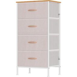 Feonase Chest of Drawers with 4 Fabric Drawers, Large Bedroom Dresser with Wooden Top & Sturdy Metal Frame, Tall Storage Organizer Unit for Bedroom, Living Room (Beige)