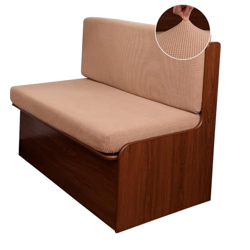 CRFATOP RV Dinette Cushion Covers Jacquard Elastic Camper Cushion Slipcover Stretchable Loveseat Sofa Chair Cover Furniture Protector for RV Camper Car Bench 1 Backrest Cover & 1 Bench Cover, Khaki