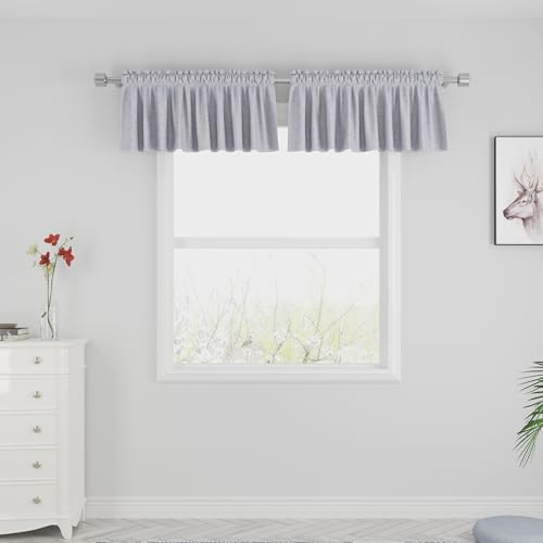 UPOPO Tier Curtains Grey 16 inch Length Kitchen Over Sink Linen Textured Privacy Cafe Curtains Caravan Short Bathroom Small Basement Half Window Curtain Bedroom Living Room 2 Panels Rod Pocket