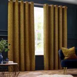 Paoletti Galaxy Eyelet Curtain Pair – Lined Room Darkening Luxury Opulent Chenille Curtains (Gold - 117x183cm)