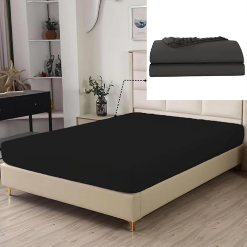 SDIII 2-Pack Black Fitted Sheet Full, Bed in a Bag Black Full Fitted Sheets Only, Super Soft Microfiber, Wrinkle and Fade Resistant, Deep Pocket Fitted Sheets on Amazon, Full