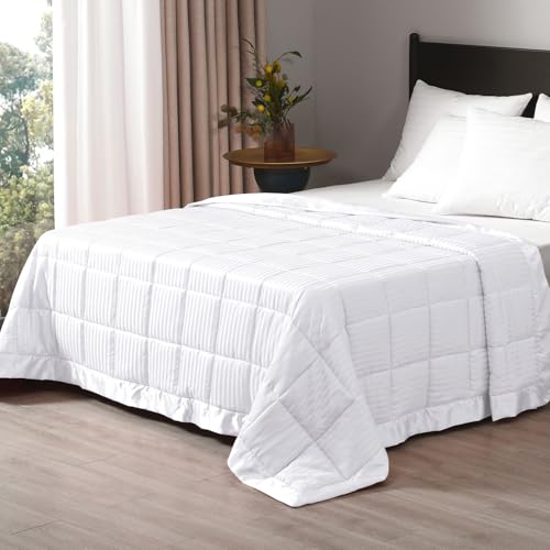 "downluxe Queen Size Weighted Blanket 15lbs for Adult with Glass Beads, Heavy Blanket with Satin Trim (90""x90"", White)"