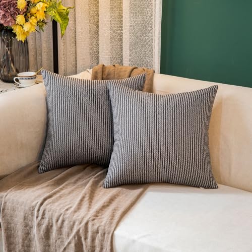 GLORY SEASON Tweed Throw Pillow Covers Woolen-Style Fabric Square Pillow Cases for Farmhouse Cushion Case and Home Sofa Couch Decor Pack of 2,18x18 Inch Senior Gray Striped