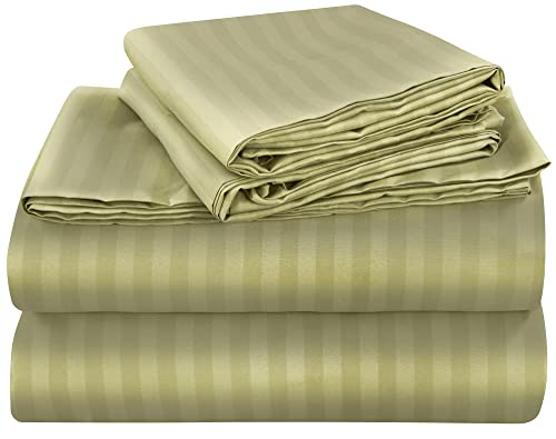 ROYALE LINENS 4 Piece Cal King Sheets Set - Soft Brushed Microfiber - 1 Fitted, 1 Flat Sheet, 2 Pillowcases - Wrinkle Free & Fade Resistant - Hotel Luxury Bed Sheets (Stripe Sage Green, Cal King)