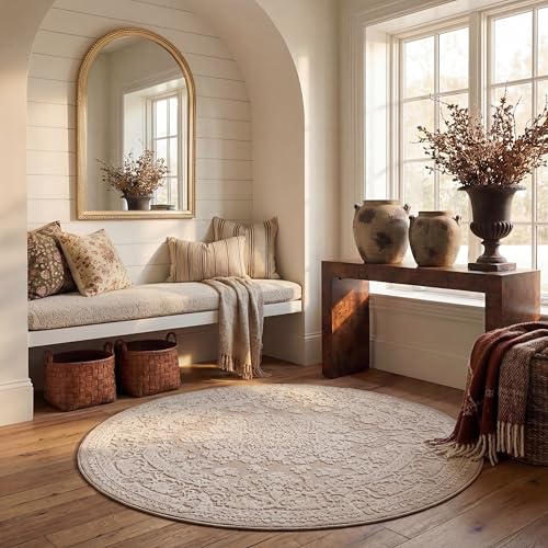 Safavieh Contemporary Rug for Living Room, Dining Room, Bedroom - Reflection Collection, Short Pile, in Beige and Ivory, 201 X 201 cm