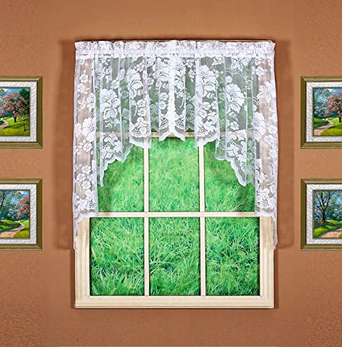 "Today's Curtain Floral Vine Lace Swag 38"", White, 60W x 38L"