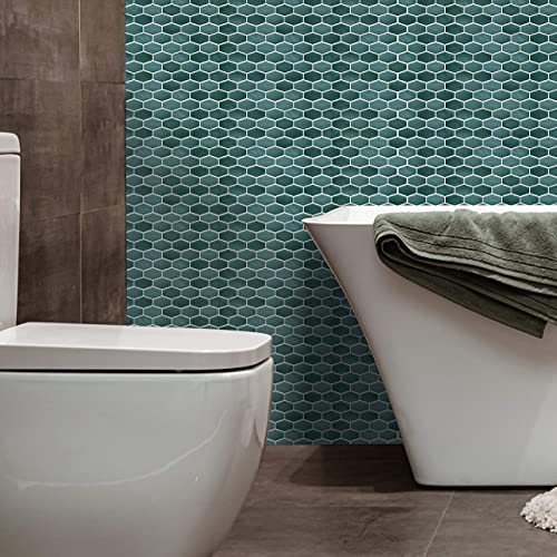 WALPLUS 28.5x14cm@24 pcs Shimmering Green Honeycomb Hexa Wall Tile Sticker Backsplash Tile Paint Stick on Tiles Peel and Stick Self Adhesive Wall Tiles Stickers for Kitchen Bathroom Tile Transfer