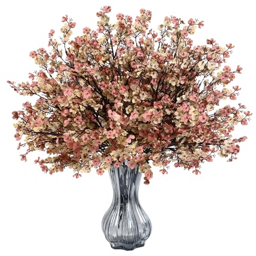 Waipfaru 6Pcs Fake Flowers Babys Breath Silk Artificial Flowers Gypsophila Bouquets Bulk Real Touch Fall Stems for Fall Thanksgiving Autumn Home Decor DIY Floral Arrangement, Beige Brown