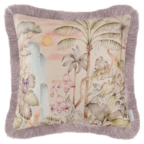 Voyage Maison Elysian Canopy Cushion Cover (Multicolour - 50x50cm) - Exotic Tropical Pastel Foliage Fringe Trim Decorative Case