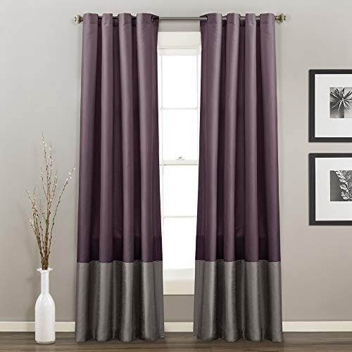 "Lush Decor White/Gray Prima Window Curtains Panel Set for Living, Dining Room, Bedroom (Pair), 54 x 84-inch, 54"" W x 84"" L, Purple & Gray"