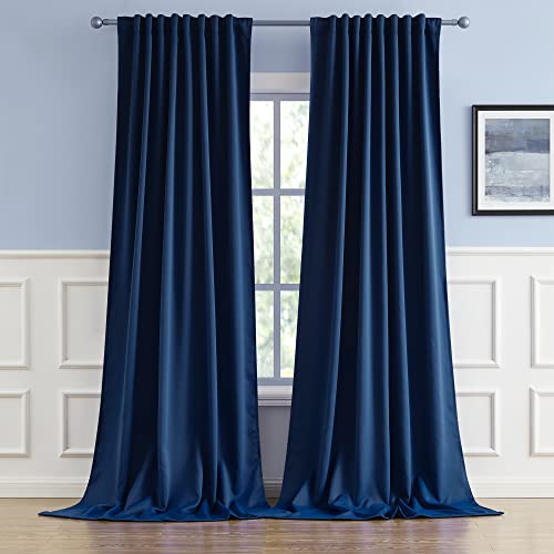 DUALIFE Blackout Curtains Thermal Insulated Blackout Curtains Window Treatments for Bedroom Living Room Back Pocket with Tab/Rod Navy Blue 52x47 Inch 2 Panels
