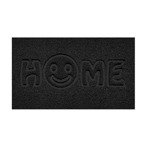 Nicoman Embossed Spaghetti Door Mat Dirt-Trapper Jet-Washable Doormat 70x43cm (Black, HOME SMILEY FACE Shape) - Use Indoor or Sheltered Outdoor