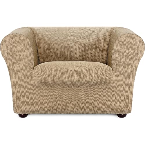 ECOMMERC3 - Sofa Cover Size 1 Seater Bi-elastic Super Elastic Chester and Klippan Sofas ??? Beige Sofa Cover, Anti-Wear Protector, Breathable, Maximum Fit with Supportive Foams and Rubbers