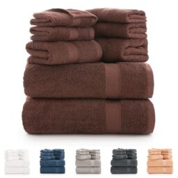 Todocama - Set of 8 Bath Towels 100% Cotton (550 GSM) Extra Soft, High Absorbent and Quick Drying, 2 Bath Towels, 2 Hand and 4 Face Towels (Chocolate)