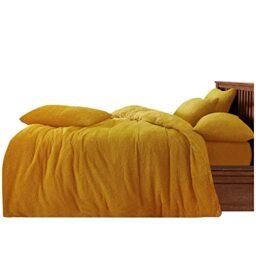 GC GAVENO CAVAILIA Teddy Duvet Set King Ochre, Super Soft Fluffy Luxury Design, Cosy Warm Bedding, 3 Piece Cuddly Fleece Bedset, Easy Care DuvetCover Bedlinen, 1 Quilt Cover + 2 Pillow Cases