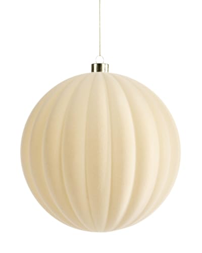 Latte Ribbed Velvet Christmas Bauble 20 cm, Extra Large Tree Ornament