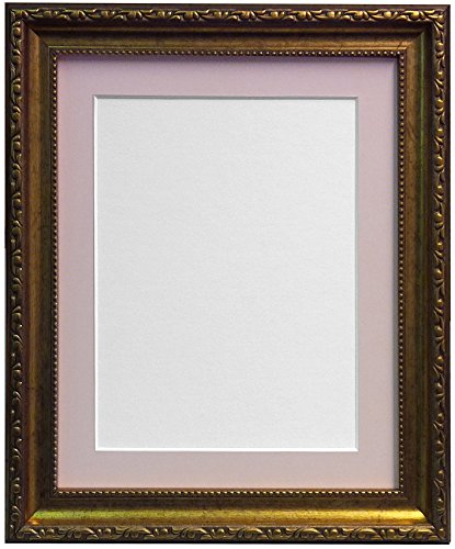 Shabby Chic Gold Picture Photo Frame with Pink Mount 9 x 7 For Image size 7 x 5 inch