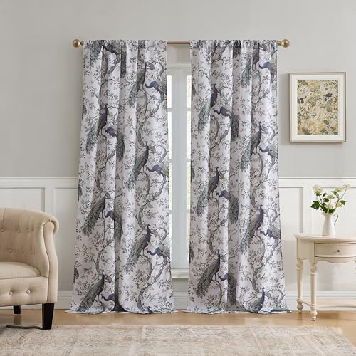 Laura Ashley Belvedere Window Curtains with Rod Pocket, 84-inch Length, 2 Panels Set, Canvas Light Filtering, Peacock
