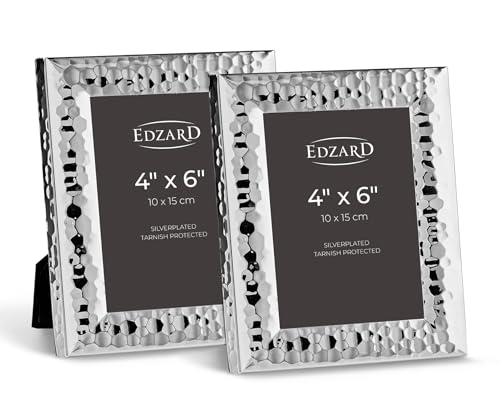 "EDZARD Silver Plated Photo Frame Gubbio Set of 2 6""x4"" (10x15 cm) Non-Tarnishing"