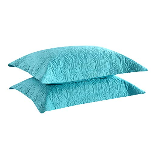 MarCielo 2-Piece Embroidered Pillow Shams, Decorative Microfiber Pillow Covers Set Standard Size Turquoise