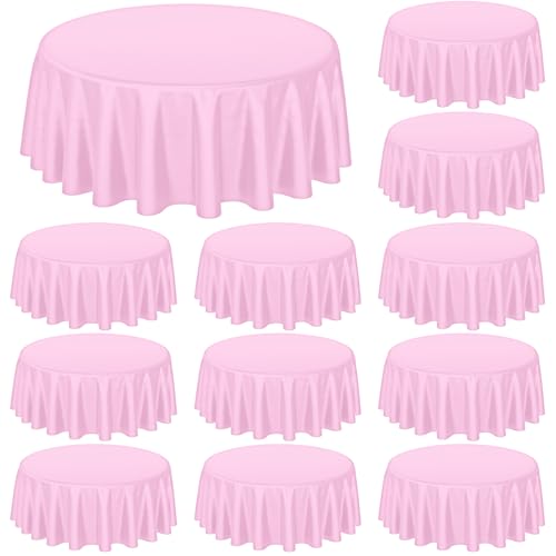 Buryeah 12 Pcs 84 Inch Pink Round Plastic Disposable Table Cloth Waterproof Tablecloth Circle Table Covers for Bridal Wedding Birthday Party Gender Reveal Baby Shower