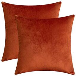 "Rythome Set of 2 Comfortable Velvet Throw Pillow Cases Decorative Solid Cushion Covers for Sofa Couch and Bed - 20""x20"", Rust"