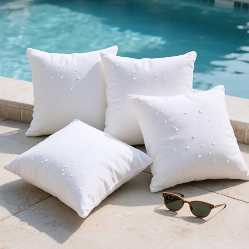 Phantoscope Outdoor Waterproof Pillow Inserts, Premium Water Resistant Patio Cushion, Square Form Throw Pillow for Outdoor, Couch, Chair 18 X 18 Inches(Pack of 4)