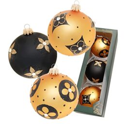 Dekohelden24 Lauschaer KGL11112 Christmas Tree Decorations Set of 3 Glass Baubles in Gold and Matt Black Hand-Blown and Hand-Decorated with Gold Crowns Diameter Approx. 8 cm