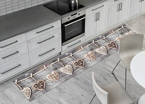 BIANCHERIAWEB Non slip kitchen rug Grey, Kitchen runner measuring 50x90 cm, Made in Italy kitchen lane with digital printing in Hearts, Carpets can be cut with anti-slip fabric