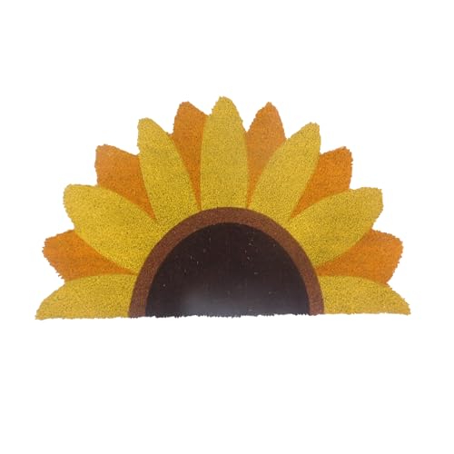 Relaxdays Coconut Mat, semi-circular, 80x50 cm, Sunflower Door Mat, indoor & outdoor, anti-slip, weatherproof