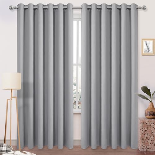 DWCN Blackout Curtains 84 Inches Long, Grommet Room Drakening Thermal Drapes for Bedroom, Living Room, Silver Grey, W70 x L84 Inch, Set of 2